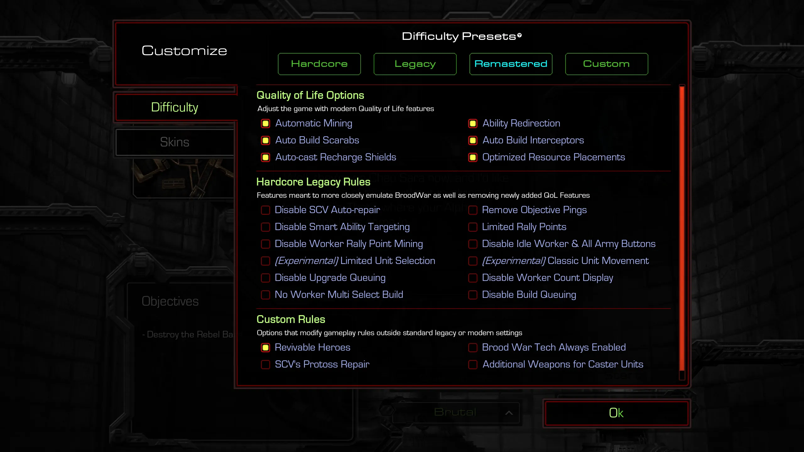 Customization Menu Screenshot