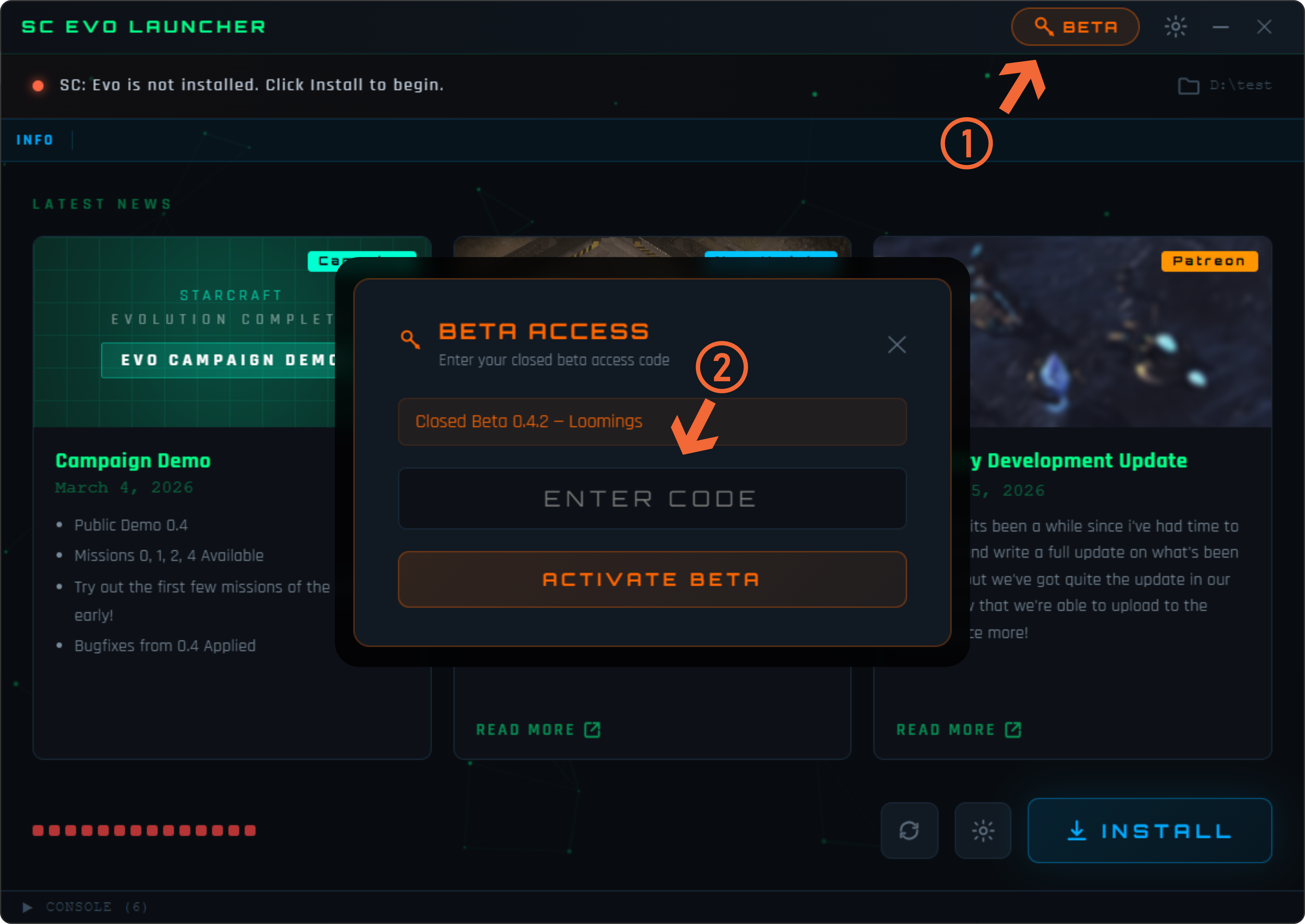 Beta button in the SC: Evo Launcher